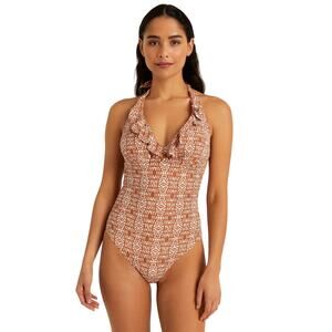 Ellen Tracy Orange Ruffle One Piece Swimsuit - Size 12